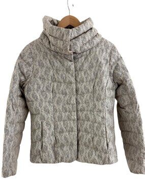 Eddie Bauer Women's Puffer Jacket Floral Lace Motif Goose-Down M Coat Pockets